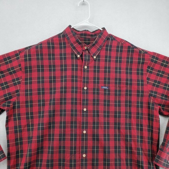 CHAPS Shirt Men's Long Sleeve Casual Button Down Plaid Oxford Red 2XL - Picture 7 of 12